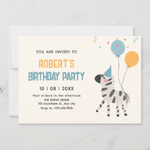 Niedliche Zebraballons Geburtstag Einladung