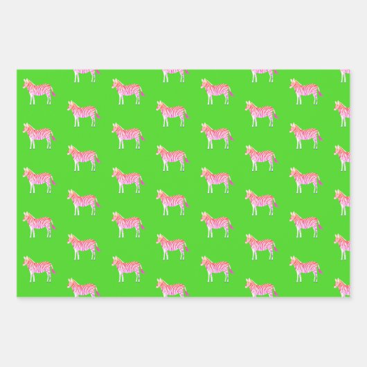 Niedliche Zebras-Farbdrucke Fett Limon rosa Geschenkpapier Set (Vorderseite 2)