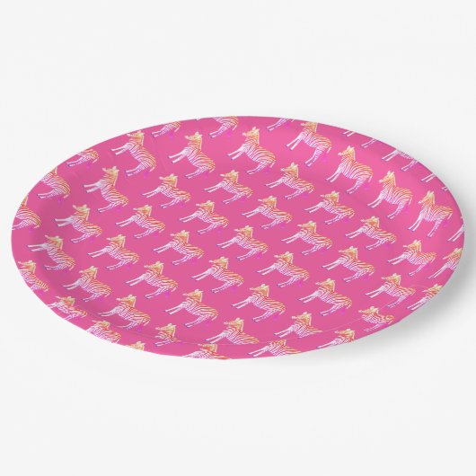 Niedliche Zebras Pink Babydusche Pappteller (Schrägansicht)