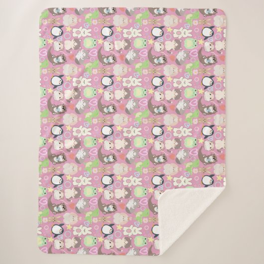 Niedliche Zeichenketten Muster L Pink BG Sherpadecke (Vorderseite)