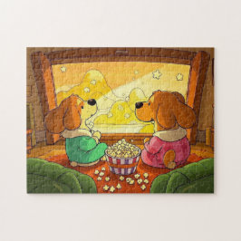 Niedliche Zeichentrickhunde Popcorn und Film Puzzle