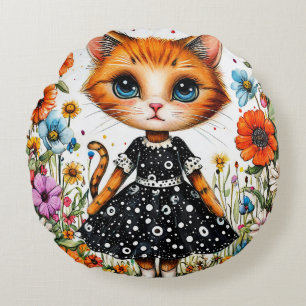 Niedliche Zeichentrickkatze Rundes Kissen