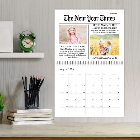 Niedliche Zeitung mit einfacher Typografie Kalender