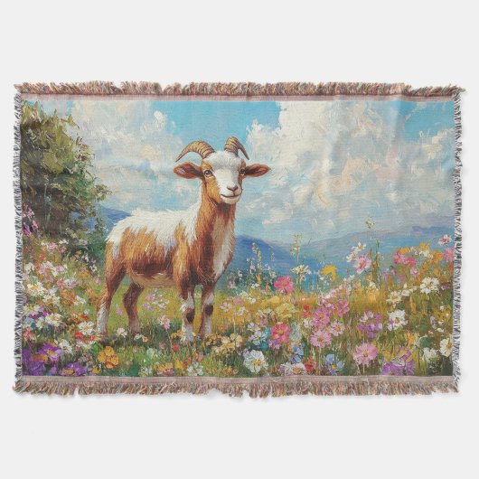 Niedliche Ziege farbenfrohe Wildblume Wiese Decke (Vorderseite)