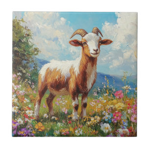 Niedliche Ziege farbenfrohe Wildblume Wiese Fliese
