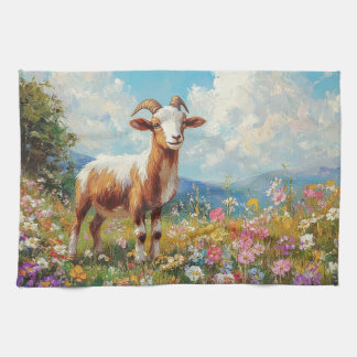 Niedliche Ziege farbenfrohe Wildblume Wiese Geschirrtuch