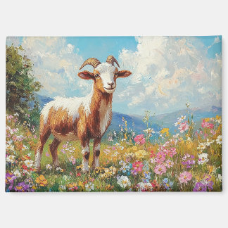 Niedliche Ziege farbenfrohe Wildblume Wiese Magnet