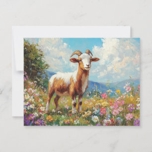 Niedliche Ziege farbenfrohe Wildblume Wiese Postkarte