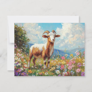 Niedliche Ziege farbenfrohe Wildblume Wiese Postkarte