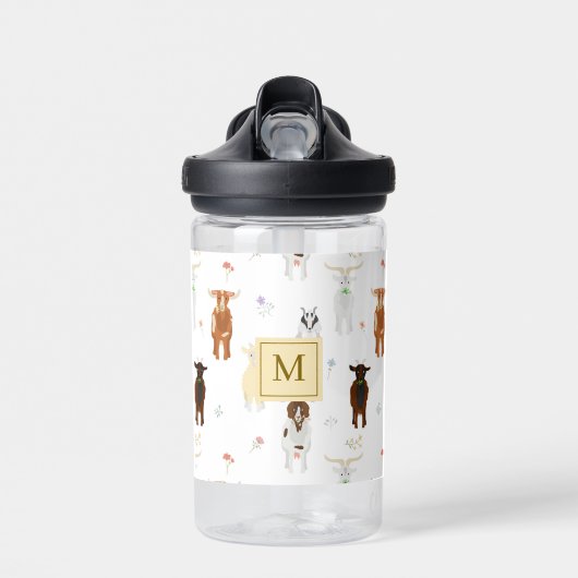 Niedliche Ziegen Bauernhoftiere Monogramm Trinkflasche (Vorne)