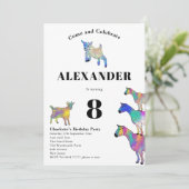 Niedliche Ziegen farbenfrohe Landtiere 8. Geburtst Einladung (Stehend Vorderseite)