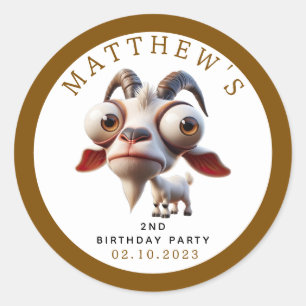 Niedliche Ziegenfarm Tiere 2. Geburtstag Party Runder Aufkleber