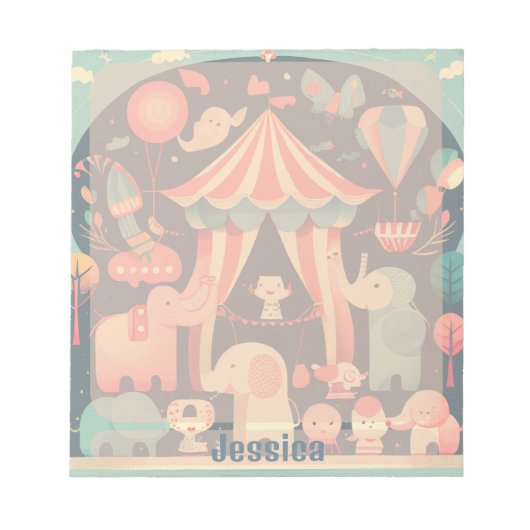 Niedliche Zirkustiere Personalisiert Notizblock (Vorderseite)