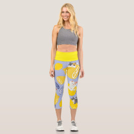 Niedliche Zitronen und Katzen Capri Leggings