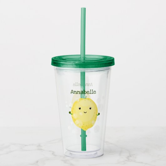 Niedliche Zitronenfrüchte Cartoon Blasen Veranscha Acryltrinkbecher (Vorderseite)