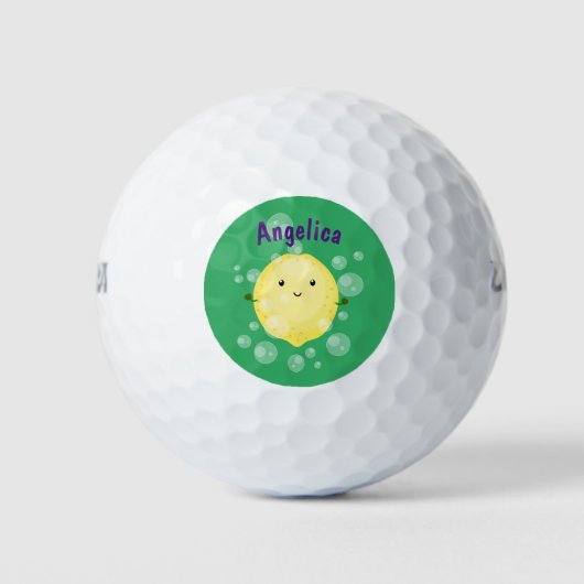 Niedliche Zitronenfrüchte Cartoon Blasen Veranscha Golfball (Vorderseite)