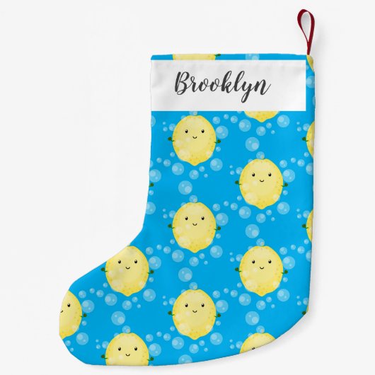 Niedliche Zitronenfrüchte Cartoon Blasen Veranscha Kleiner Weihnachtsstrumpf (Rückseite)