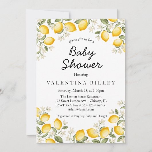 Niedliche Zitronenfrüchte Sommerdusche Einladung (Vorderseite)