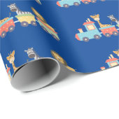 Niedliche Zootiere auf Spielzeugzug Lion Giraffe Z Geschenkpapier (Rolleneckpunkt)