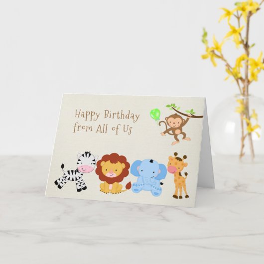 Niedliche Zootiere Karte (Gelbe Blume)