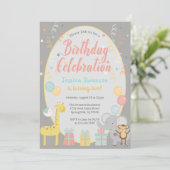 Niedliche Zootiere Party Geburtstagsfeier Rosa Einladung (Stehend Vorderseite)