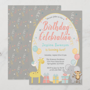 Niedliche Zootiere Party Geburtstagsfeier Rosa Einladung