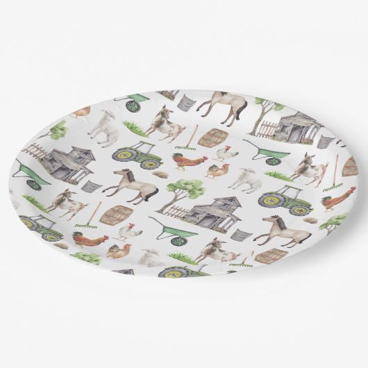 Niedliche Zuchttiere Traktoren glücklich zum Gebur Pappteller (Schrägansicht)