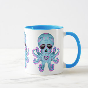Niedliche Zuckerschädel-Zombie-Krake - Blau Tasse