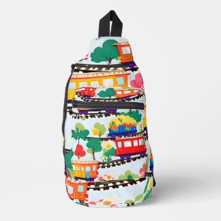 Niedliche Züge und Baummuster blau Crossbody Bag