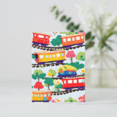 Niedliche Züge und Baummuster blau Postkarte (Stehend Vorderseite)