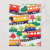 Niedliche Züge und Baummuster blau Postkarte (Vorderseite)