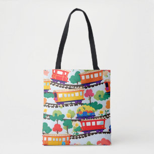 Niedliche Züge und Baummuster blau Tasche