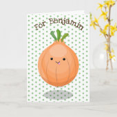 Niedliche Zwiebelgrün-Cartoon-Abbildung Karte (Gelbe Blume)