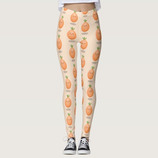 Niedliche Zwiebelgrün-Cartoon-Abbildung Leggings (Vorderseite)