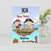 Niedliche Zwillinge Kleiner Bukcaneer ~ Pirate 1.  Einladung (Stehend Vorderseite)