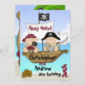 Niedliche Zwillinge Kleiner Bukcaneer ~ Pirate 1.  Einladung (Vorne/Hinten)