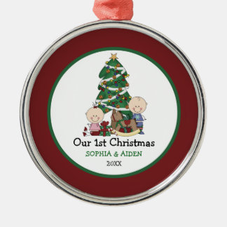 Niedliche Zwillings-1. Weihnachten personalisiert Ornament Aus Metall