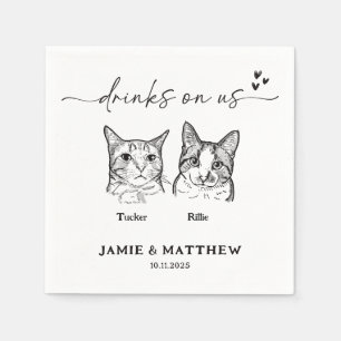 Niedlichen 2 Katzen Sketch Drinks auf unserer Cock Serviette