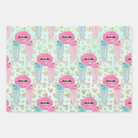 Niedlichen 50er Jahre, Retro-Muster Geschenkpapier Set (Vorderseite)