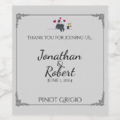 Niedlichen Cartoon Gay Wedding Wine Label Weinetikett (Einzelnes Label)