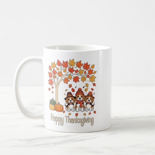 Niedlichen drei Beagle Hunde Pumpkins Fall Tree Ha Kaffeetasse (Links)