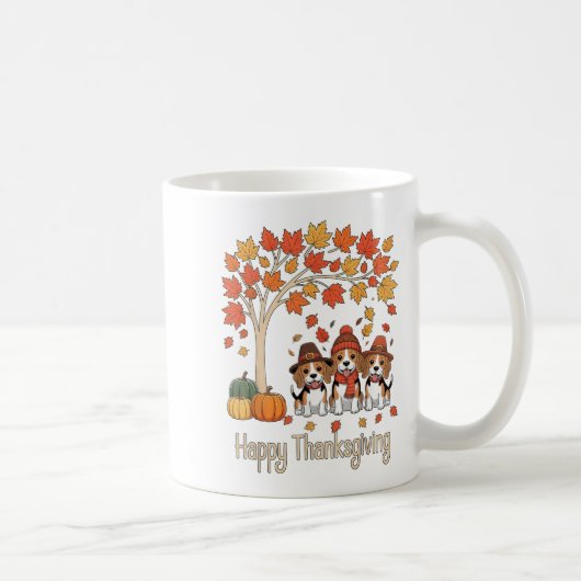 Niedlichen drei Beagle Hunde Pumpkins Fall Tree Ha Kaffeetasse (Rechts)