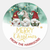 Niedlichen drei Gnome Frohe Weihnachtswald Classic Runder Aufkleber (Vorderseite)