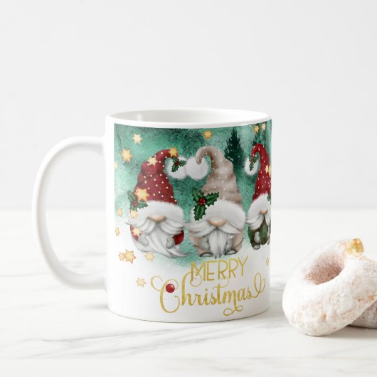 Niedlichen drei Gnomes frohe Weihnachtswälder Kaffeetasse (Mit Donut)
