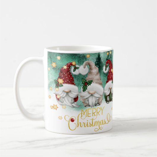 Niedlichen drei Gnomes frohe Weihnachtswälder Kaffeetasse (Links)