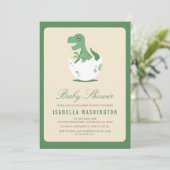 Niedlichen frisch gehackte T.Rex in Ei Baby Dusche Einladung (Stehend Vorderseite)