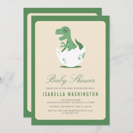 Niedlichen frisch gehackte T.Rex in Ei Baby Dusche Einladung (Vorne/Hinten)