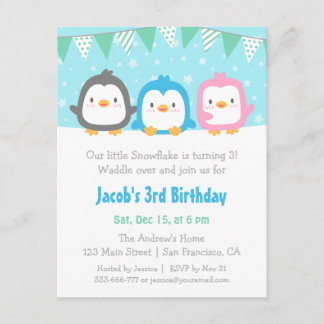 Niedlichen kleine Pinguine Einladungen zur Geburts