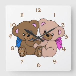 Niedlichen kleine Zwillingsbekleidung Kinderzimmer Quadratische Wanduhr