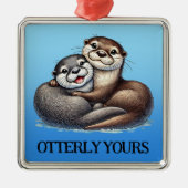 Niedlichen Otterly Yours Cuddling River Otters Ornament Aus Metall (Vorne)